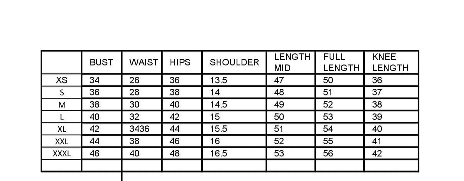 size chart