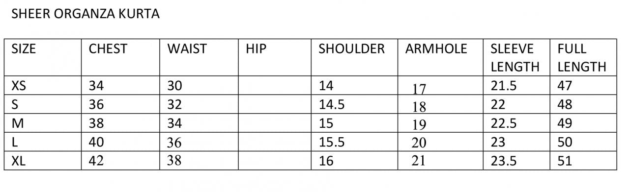 size chart