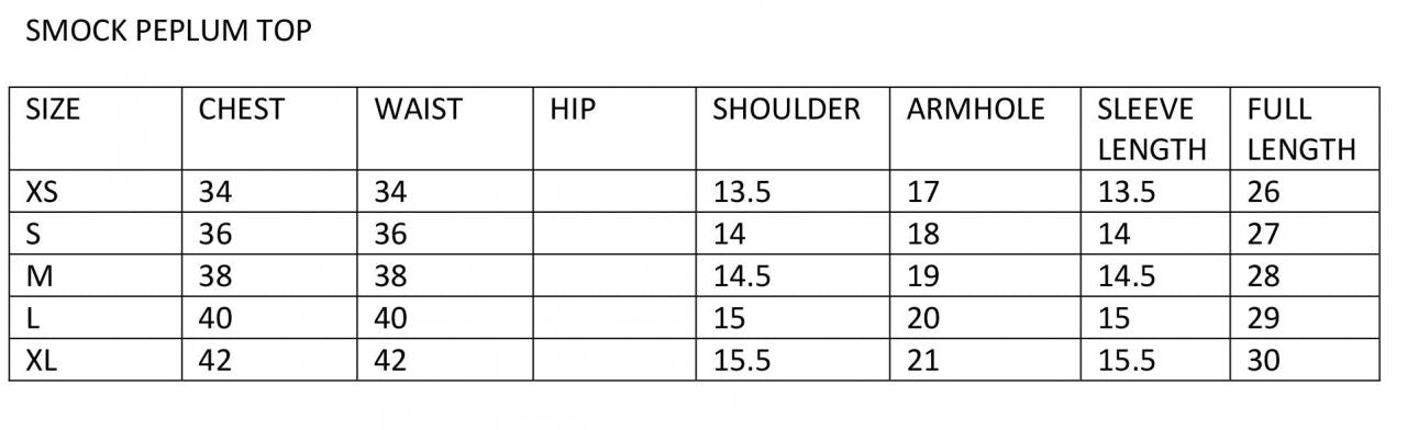 size chart