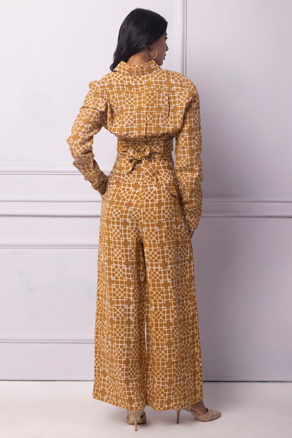 Muddy Yellow Wide Leg Pant And Wrap Top Co-ord Set