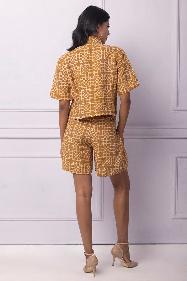Muddy Yellow Batik Printed Shorts And Boxy Shirt