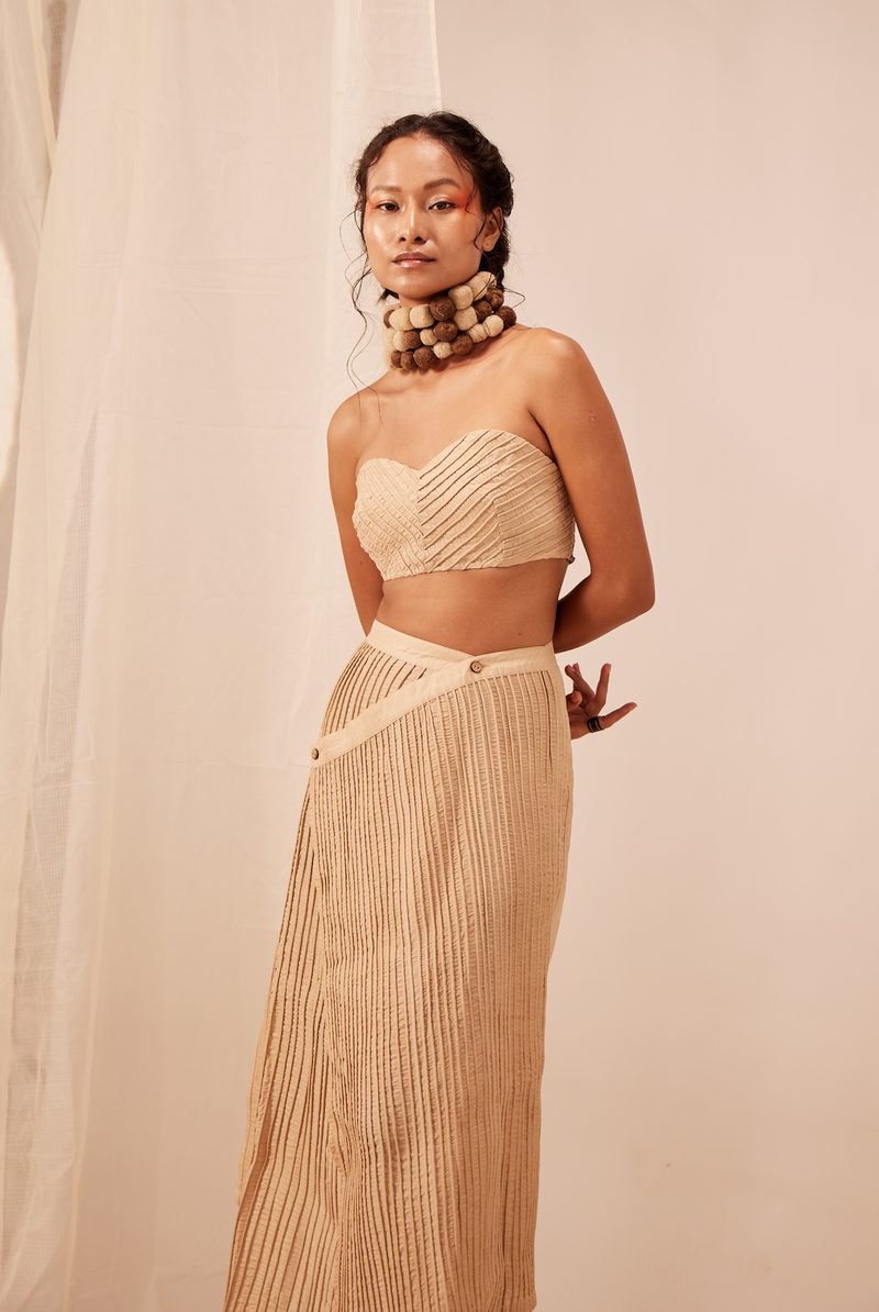 Tassar Silk Corded Wrap Skirt Bustier Set