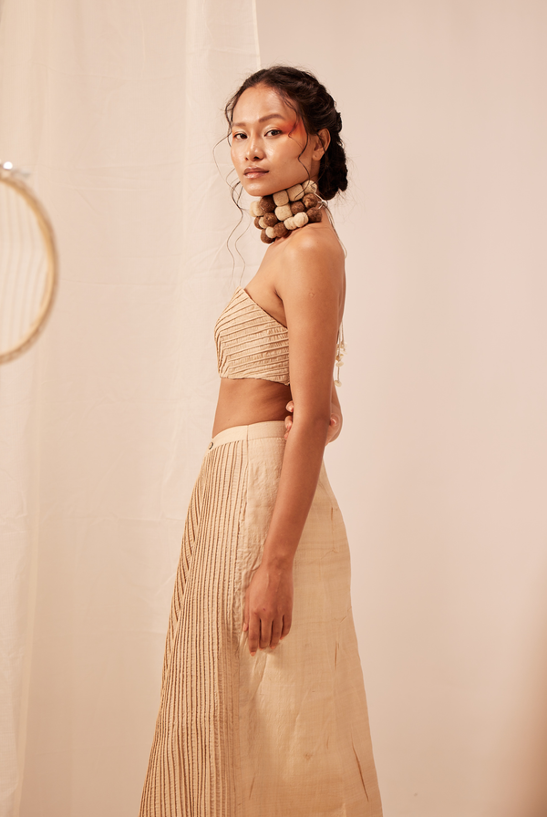 Tassar Silk Corded Wrap Skirt Bustier Set
