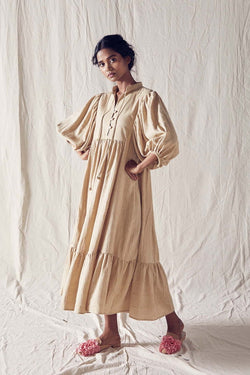 Beige Midi Dress In Organic Cotton