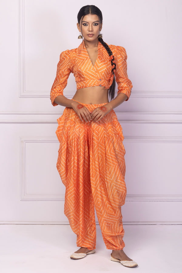 Orange Printed Dhoti Pant