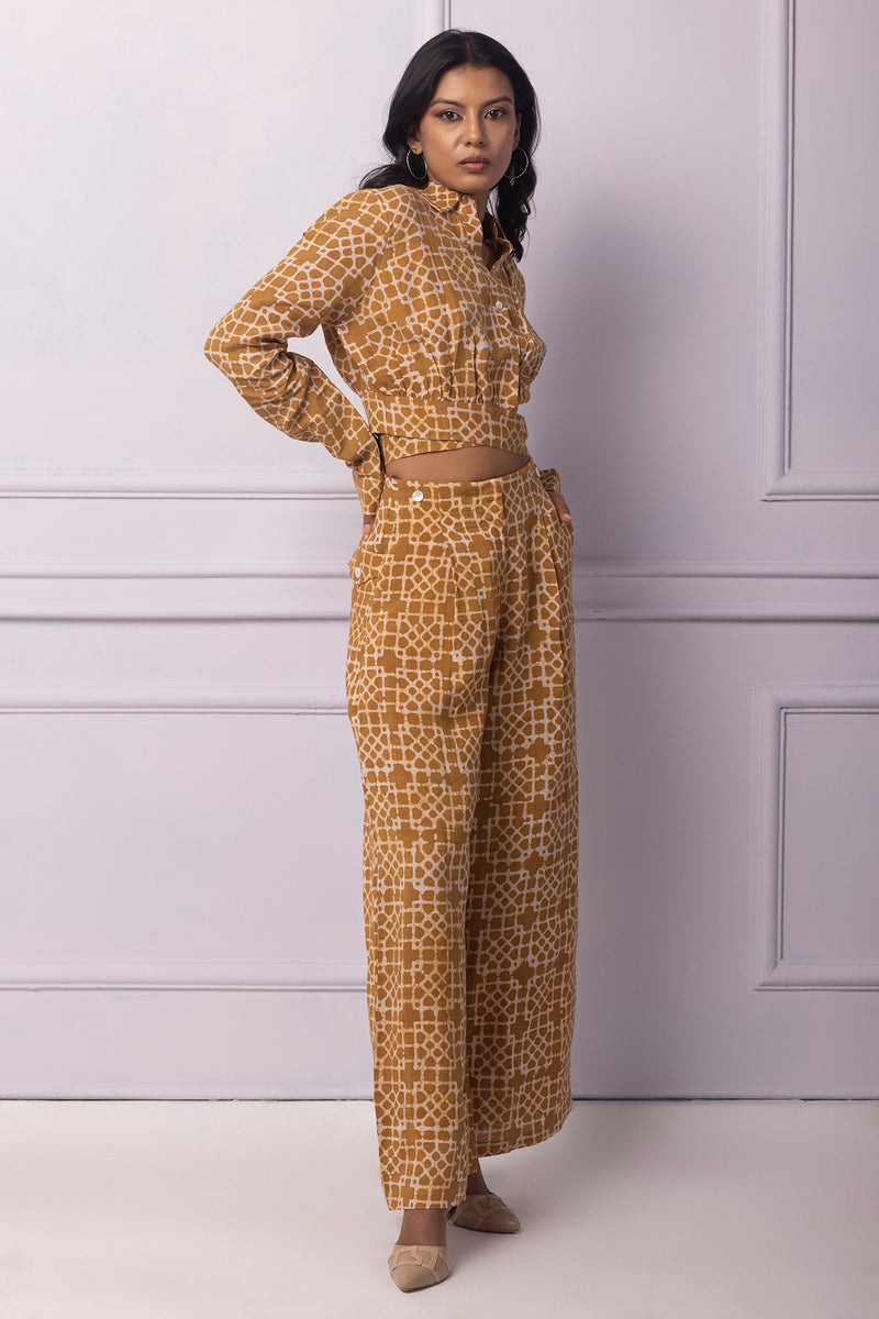 Muddy Yellow Wide Leg Pant And Wrap Top Co-ord Set