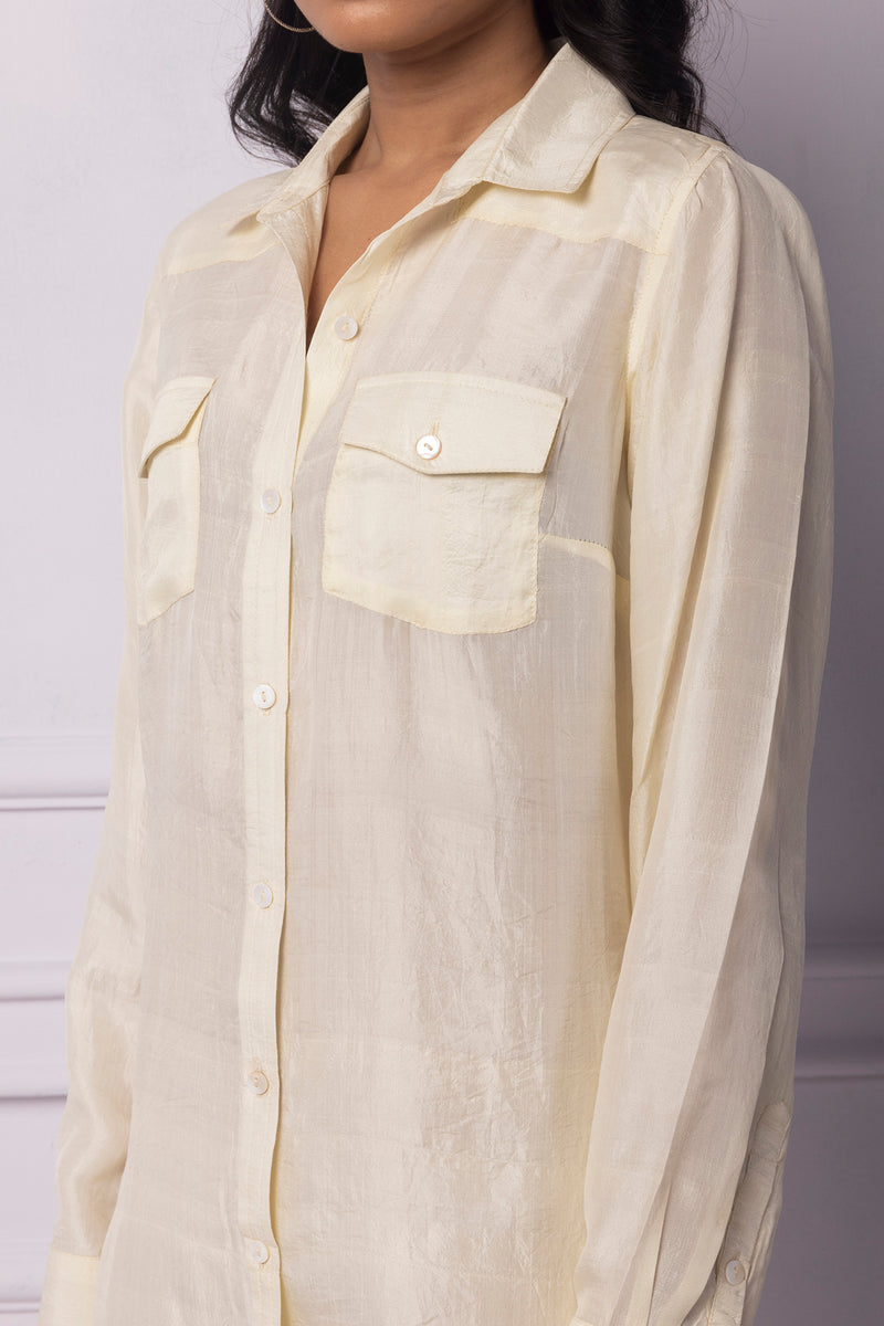 Off White Shirt Dress With Pockets Detailing