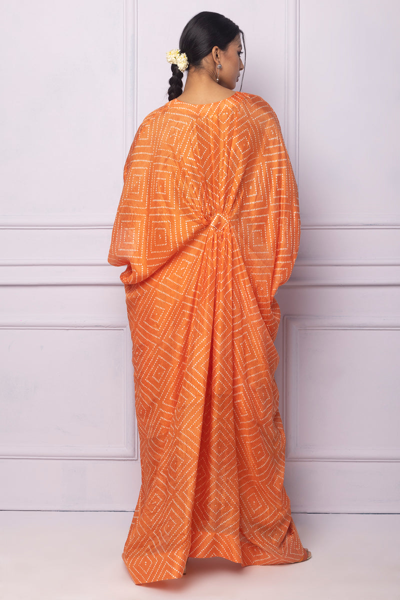 Orange Printed Silk Kaftan