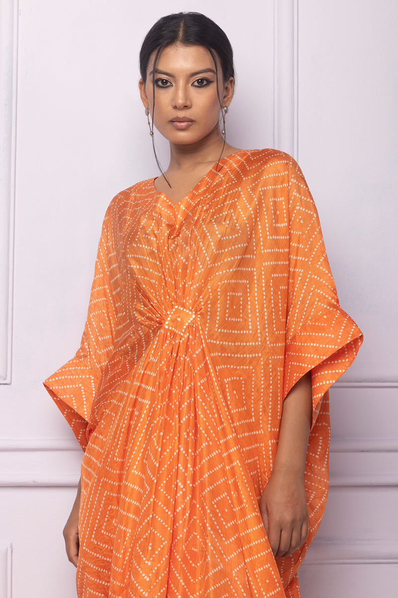Orange Printed Silk Kaftan