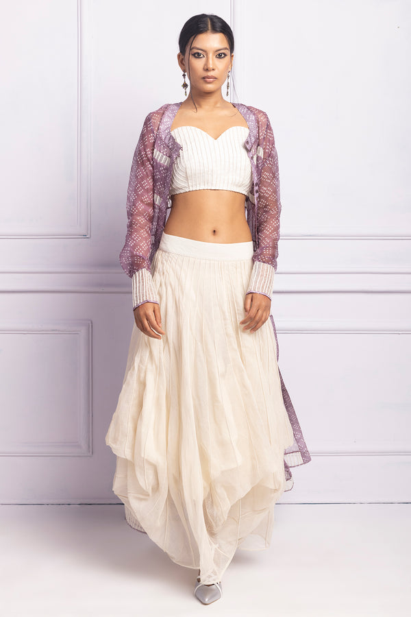 Off White Petal Skirt  With Cording Detailing