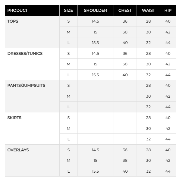 size chart