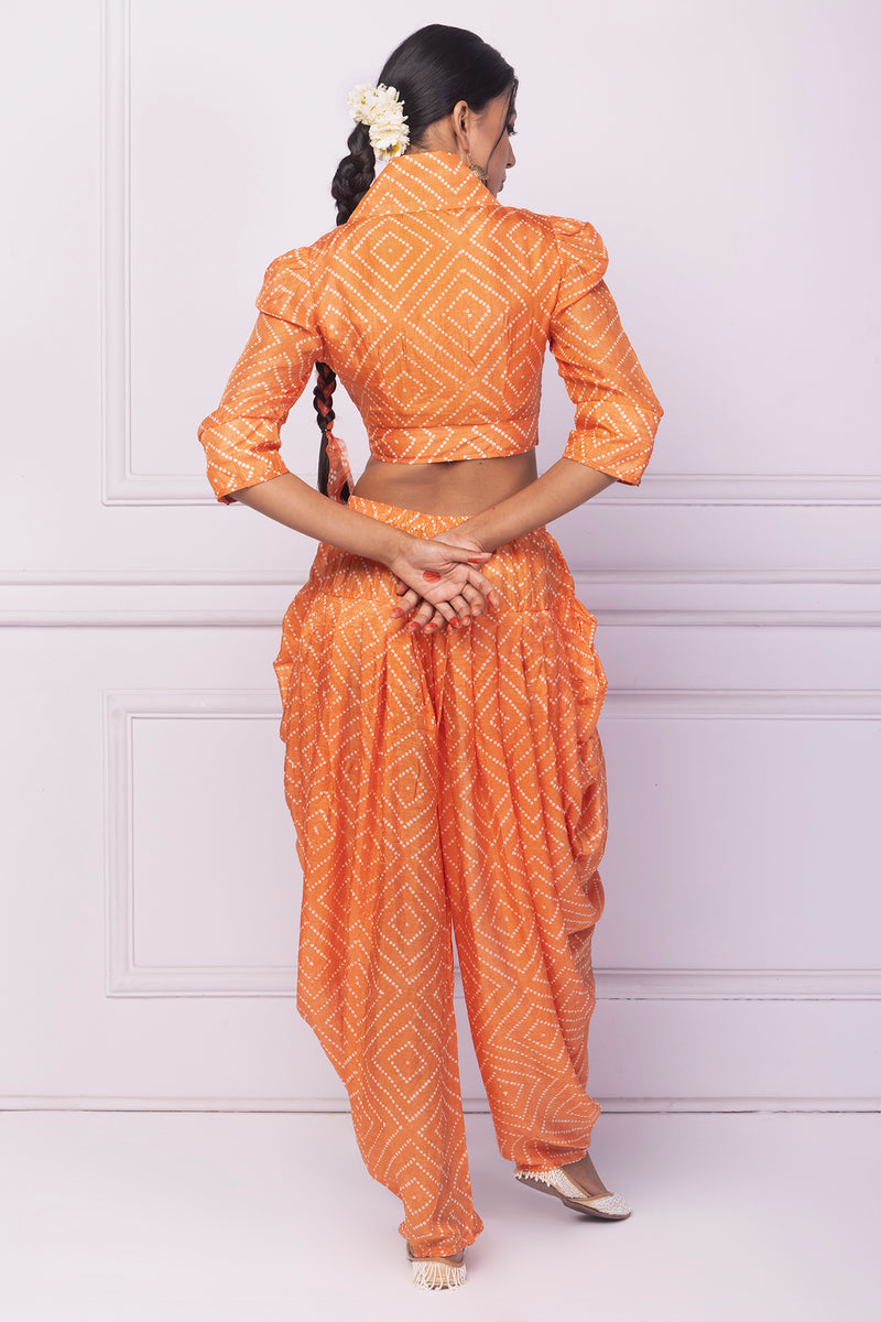 Orange Printed Silk Blouse