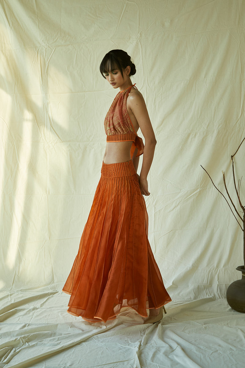 Rust Orange Silk Organza Skirt