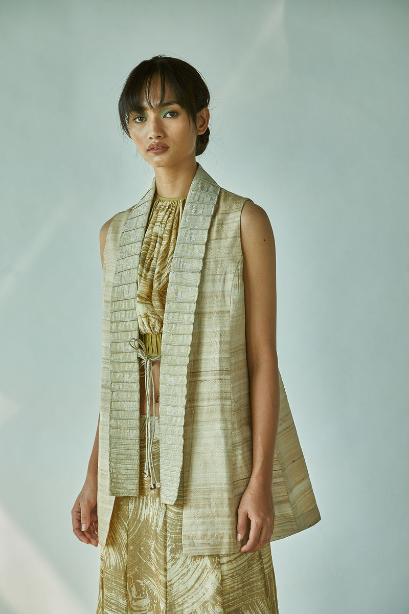 Sleeveless Khadi Tassar Silk Jacket