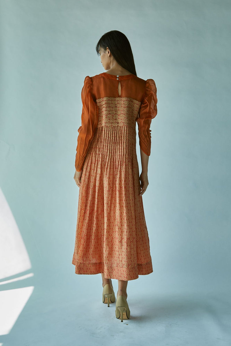 Rust Batik Corded Sleeve Maxi Dress