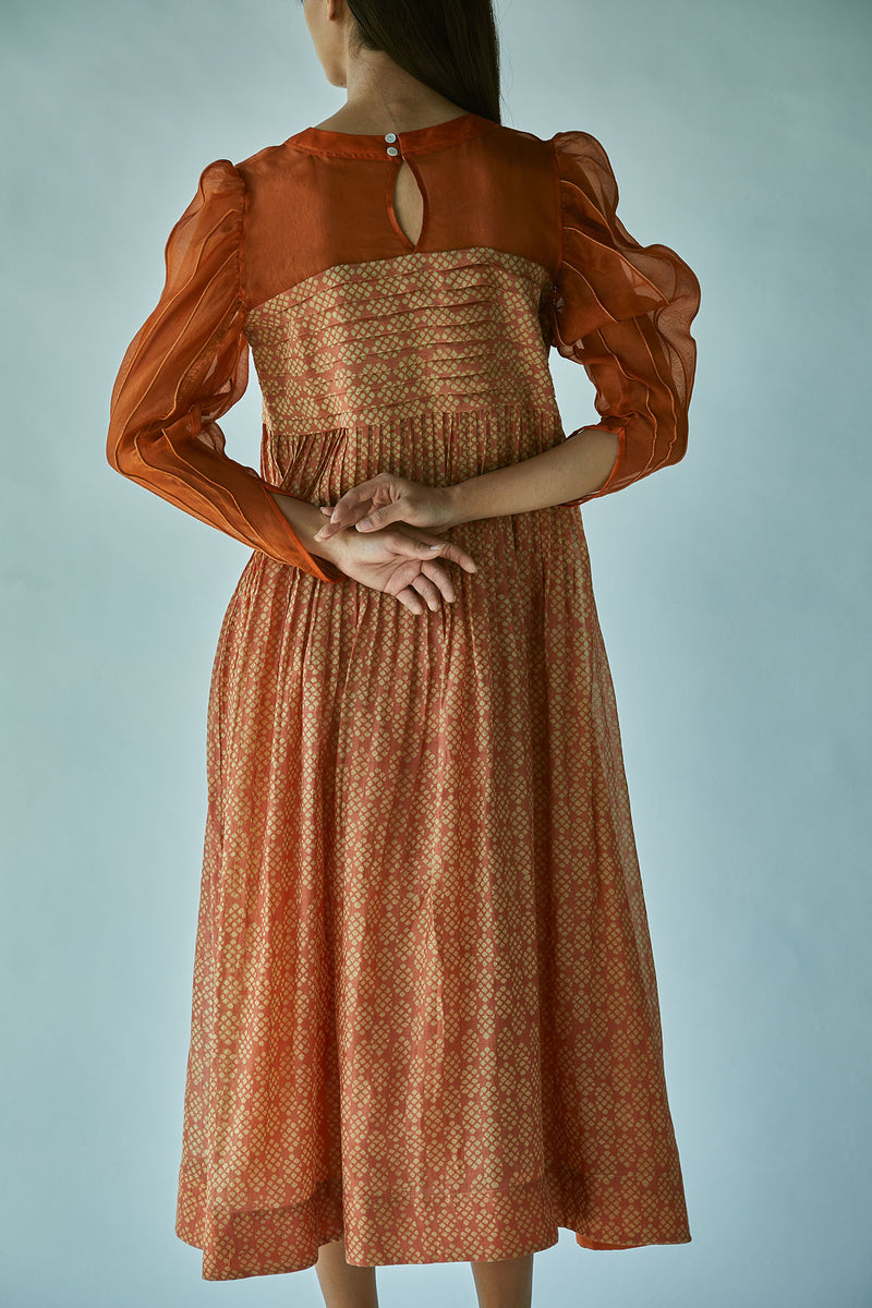 Rust Batik Corded Sleeve Maxi Dress