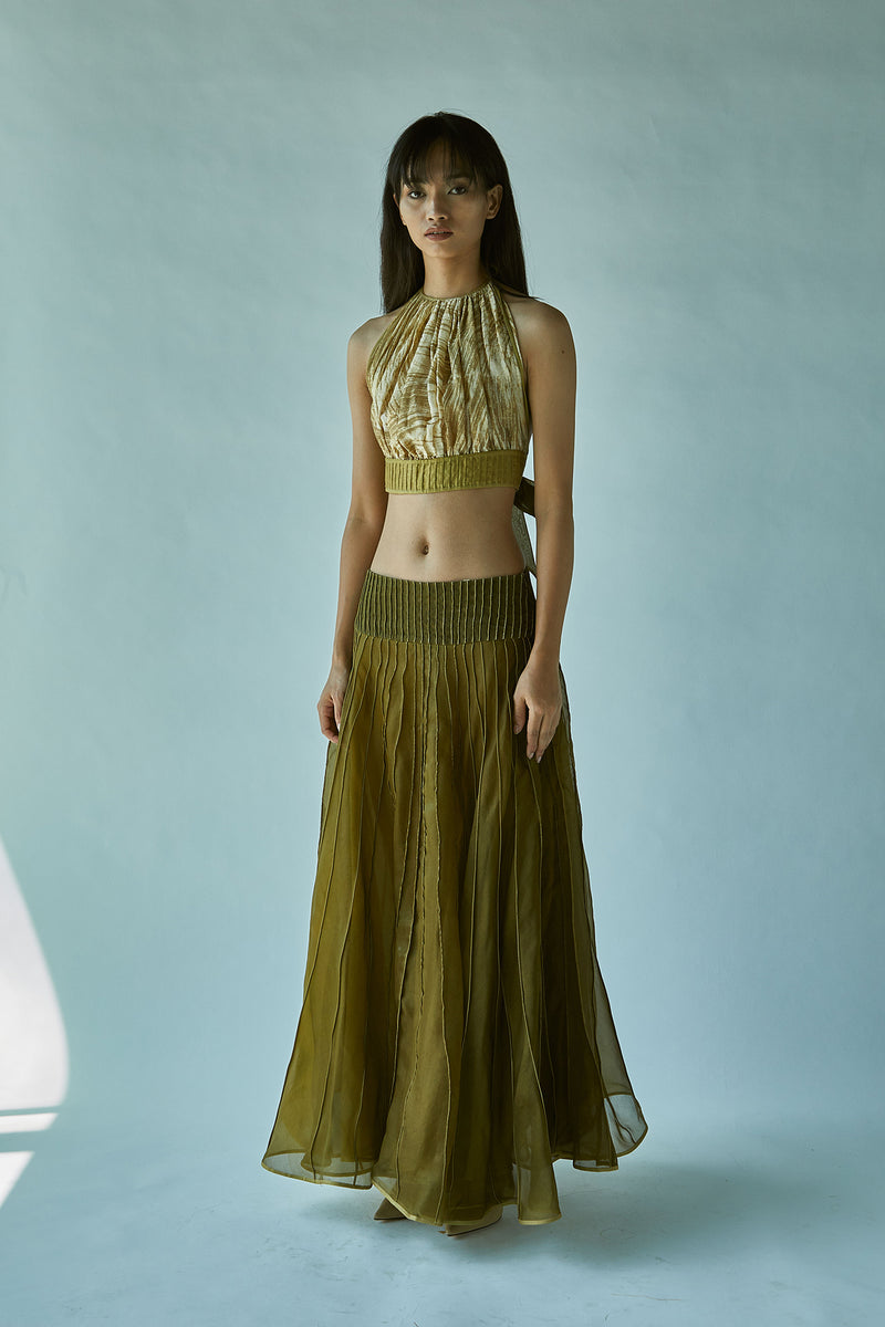 Henna Green Silk Organza Skirt